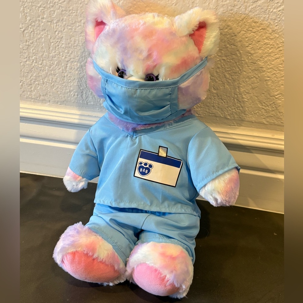Nurse Doctor BAB Build A Bear Pastel Swirl Tie Dye Kitty Cat Stuffed Animal 15”